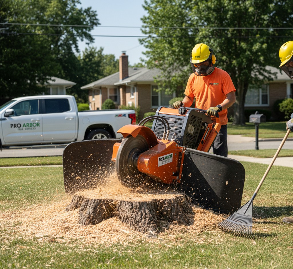 Stump grinding in progress