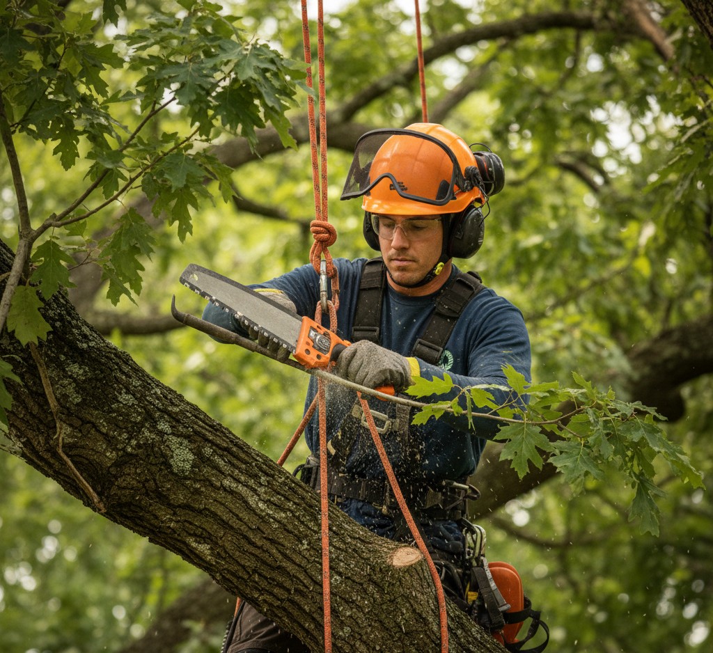 Tree trimming in progress